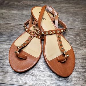 DIBA Brown Studded Strap Thong Sandals